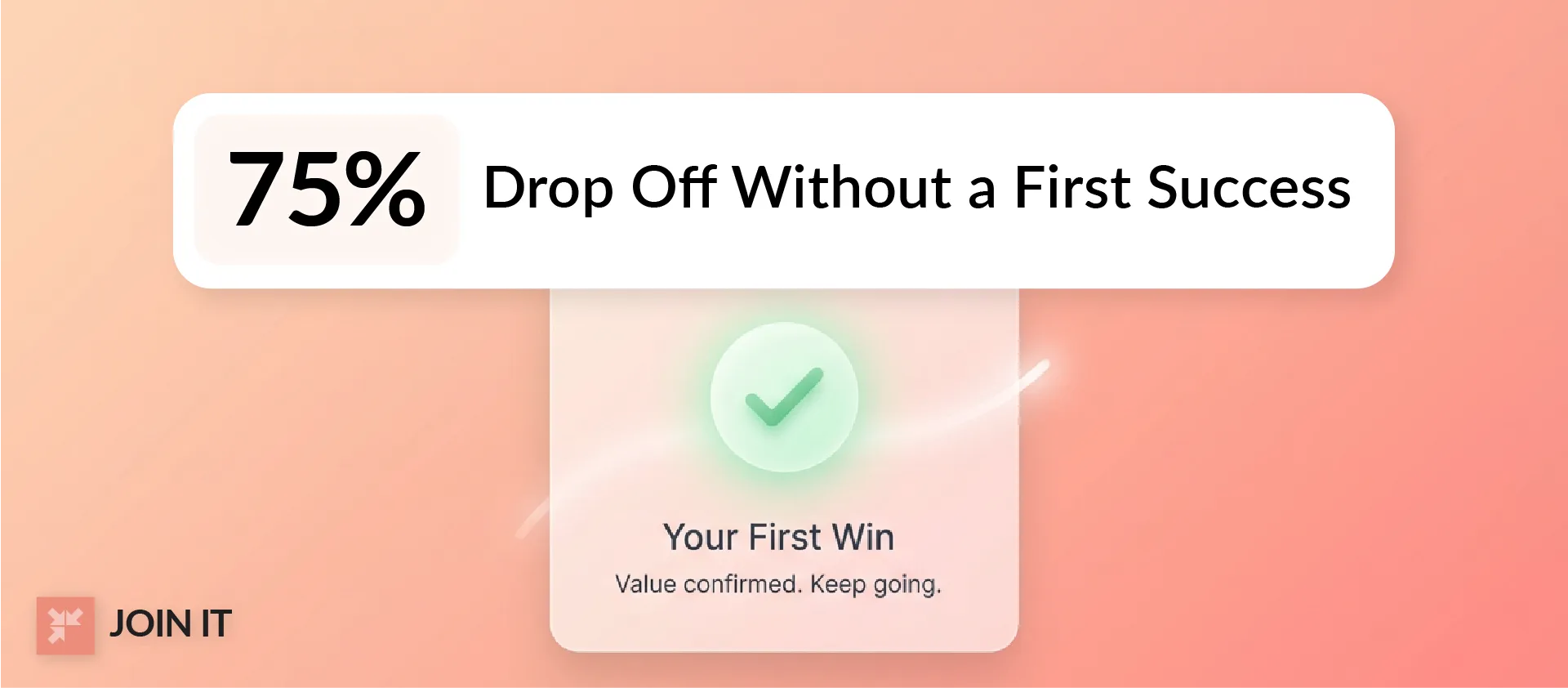 Membership experience stat showing 75% drop off without a first success or early win